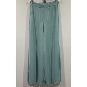 Lulus Wide Leg Ribbed Pull On High Rise Pants Teal Lounge Casual Size L NEW